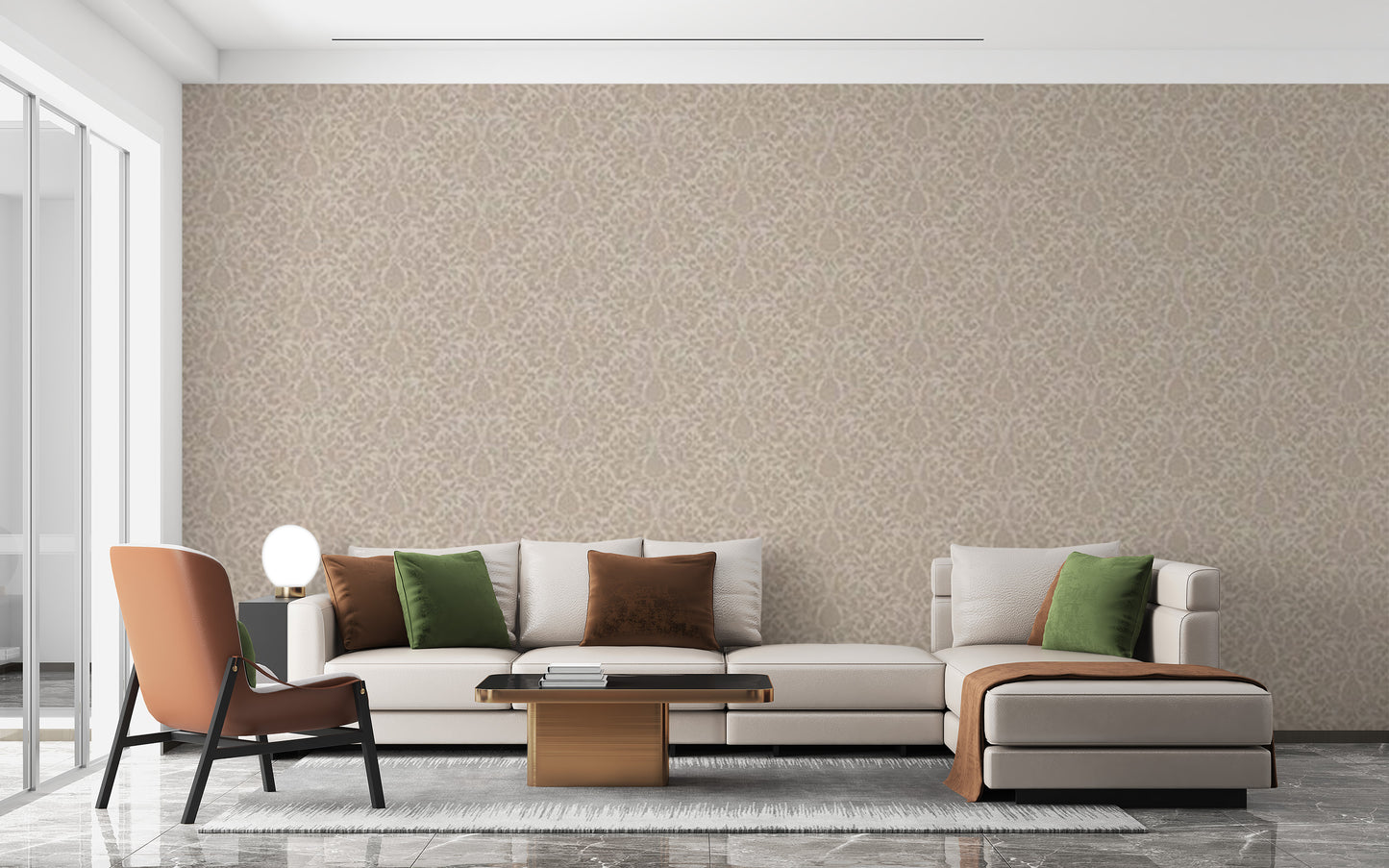 Beige Damask pattern Wallpaper Mural