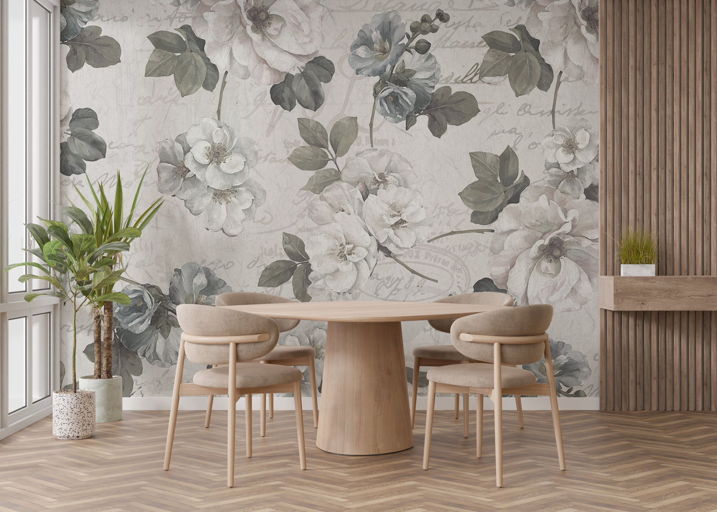 Abstract White Floral Design Wall Mural - Giffywalls