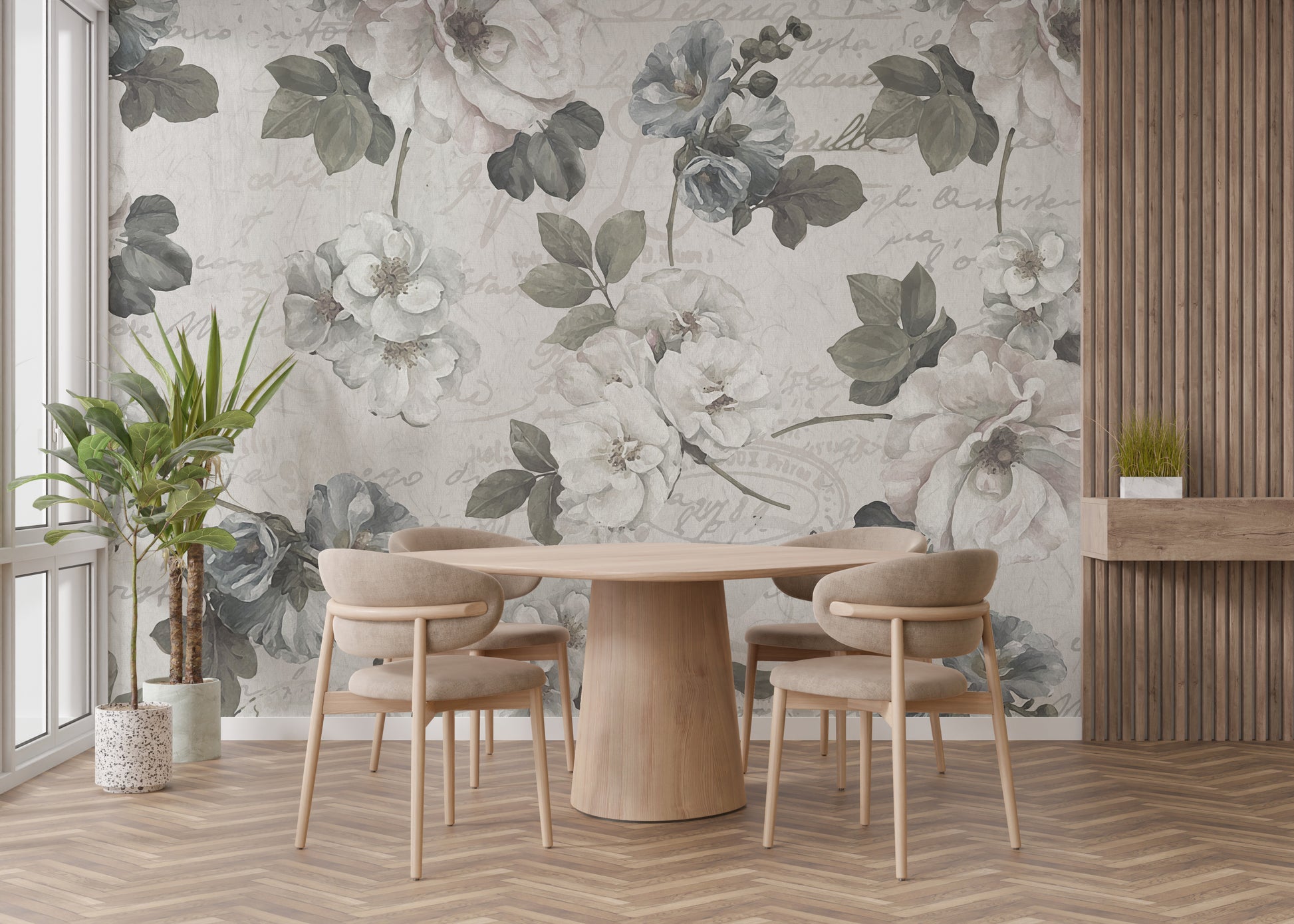 Abstract White Floral Design Wall Mural - Giffywalls