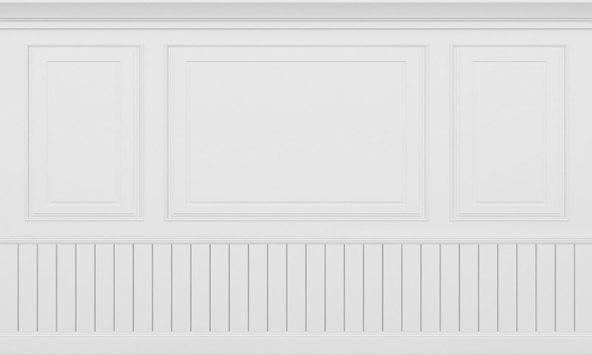 White Wood Panels Wallpaper Mural in your room — zoomed