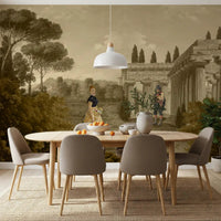 Classical Reverie in Sepia wall mural suits furnishings within expansive Dining rooms.