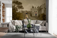 Classical Reverie in Sepia wall mural introduces nostalgic appeal into Entryway 