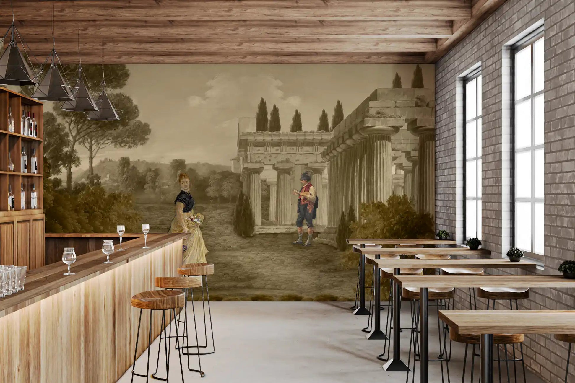 restaurants displaying picturesque Classical Reverie in Sepia wall mural.