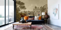living room workspaces showcasing historical Classical Reverie in Sepia wall mural.