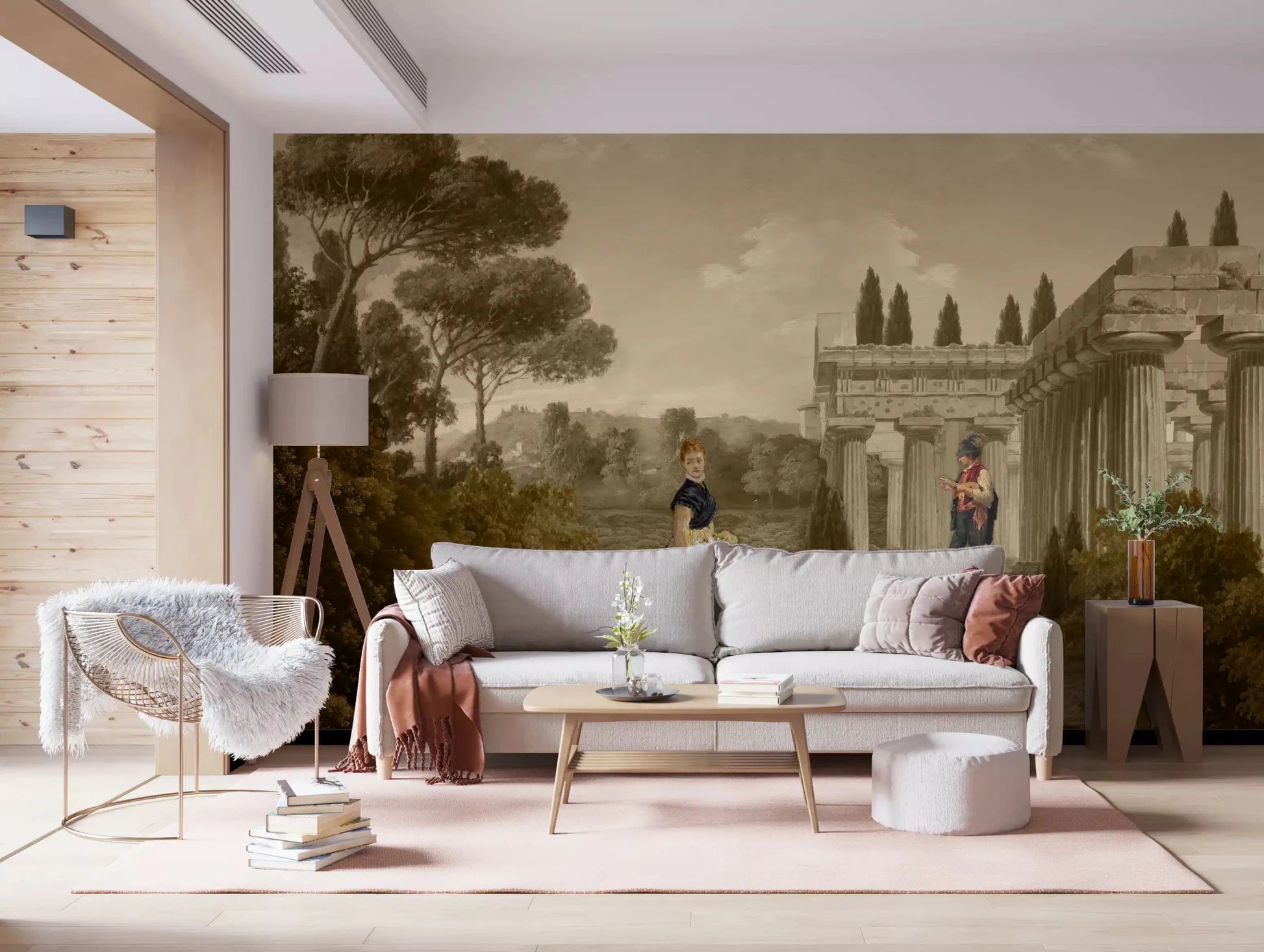 Classical Reverie in Sepia wall mural instils peaceful atmospheres for Living room.