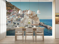 Pastel building cluster Cliffside Homes View wallpaper mural