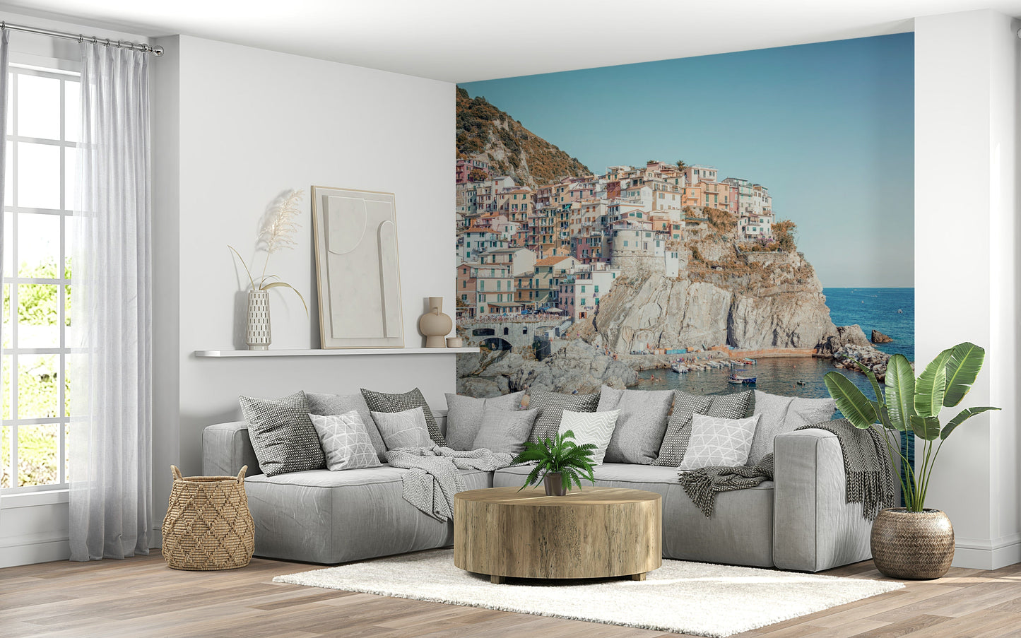 Sunny shore scenery Cliffside Homes View wallpaper mural