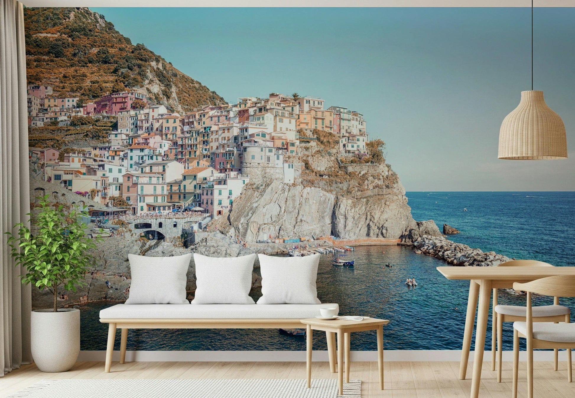 Mediterranean ocean backdrop Cliffside Homes View peel and stick