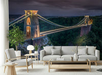 Iconic suspension structure of Clifton Suspension Bridge at night.