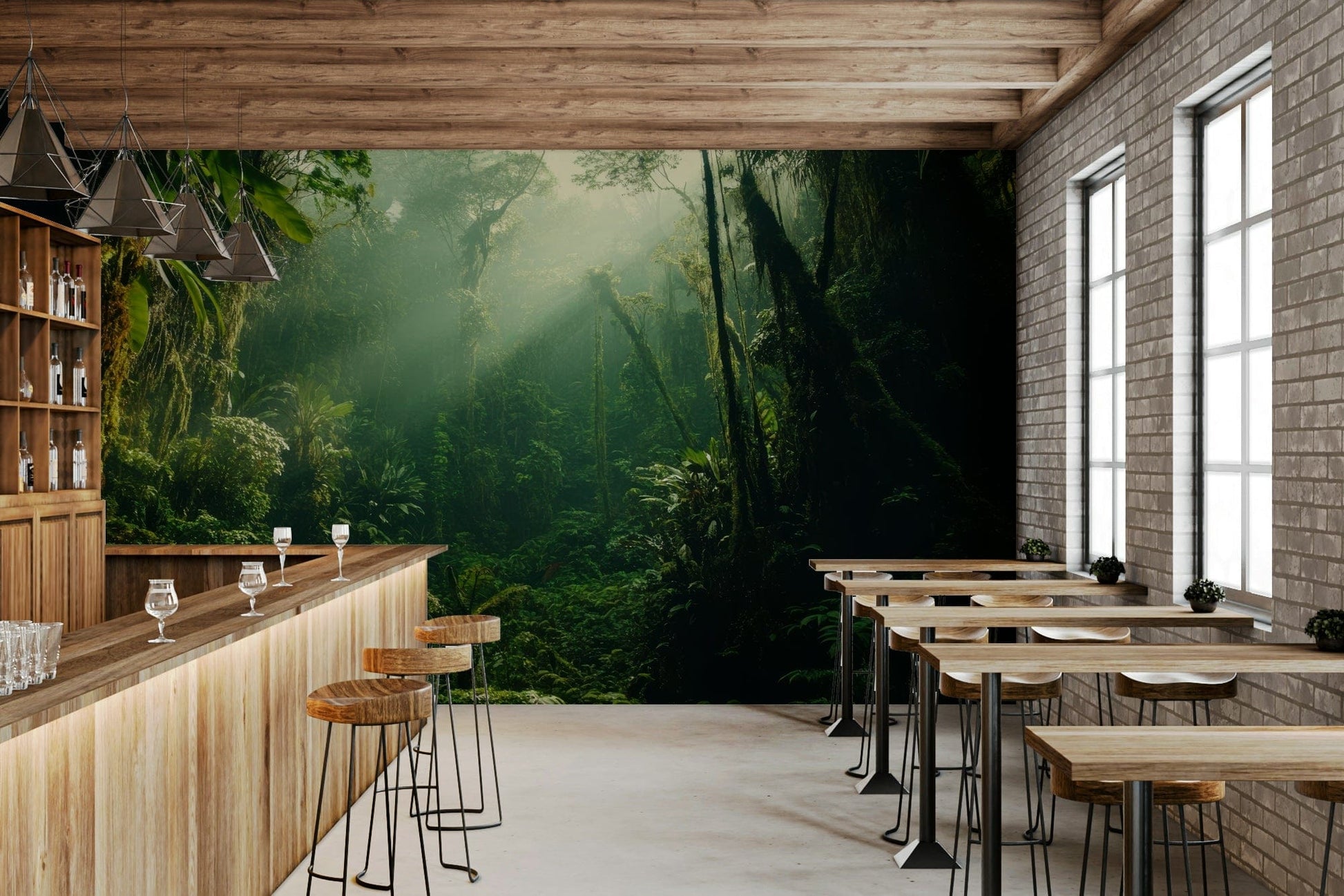 A contemplative misty forest wallpaper mural for a feature wall.

