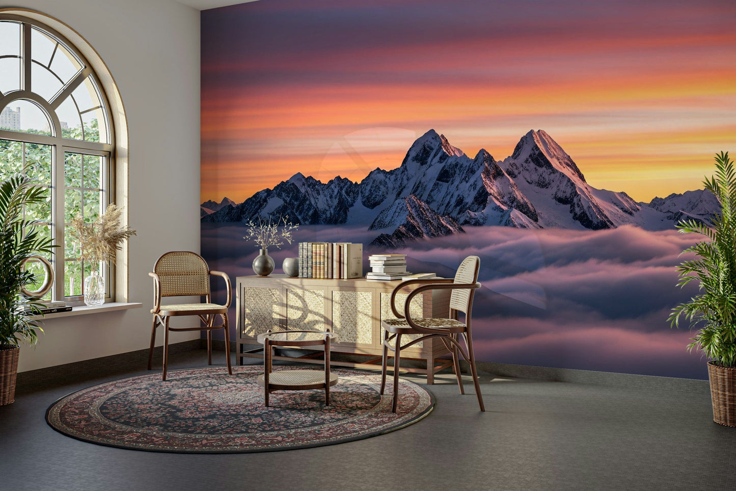 Wall mural with whimsical shapes and colors

