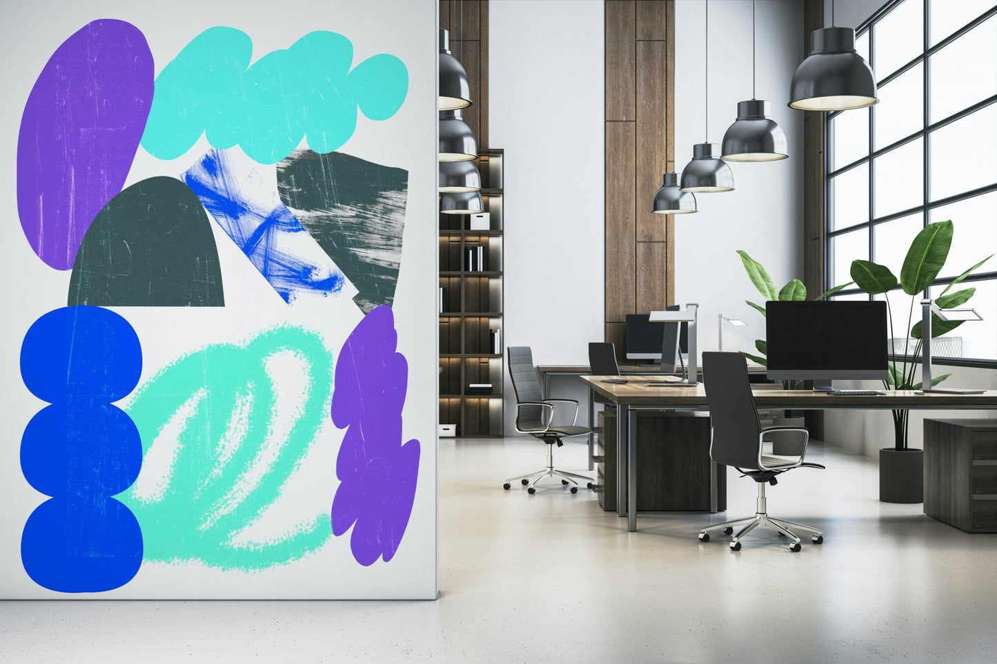 Blue Sky with Clouds Wall Mural – Decorative mural showcasing bright, fluffy clouds against a clear sky.