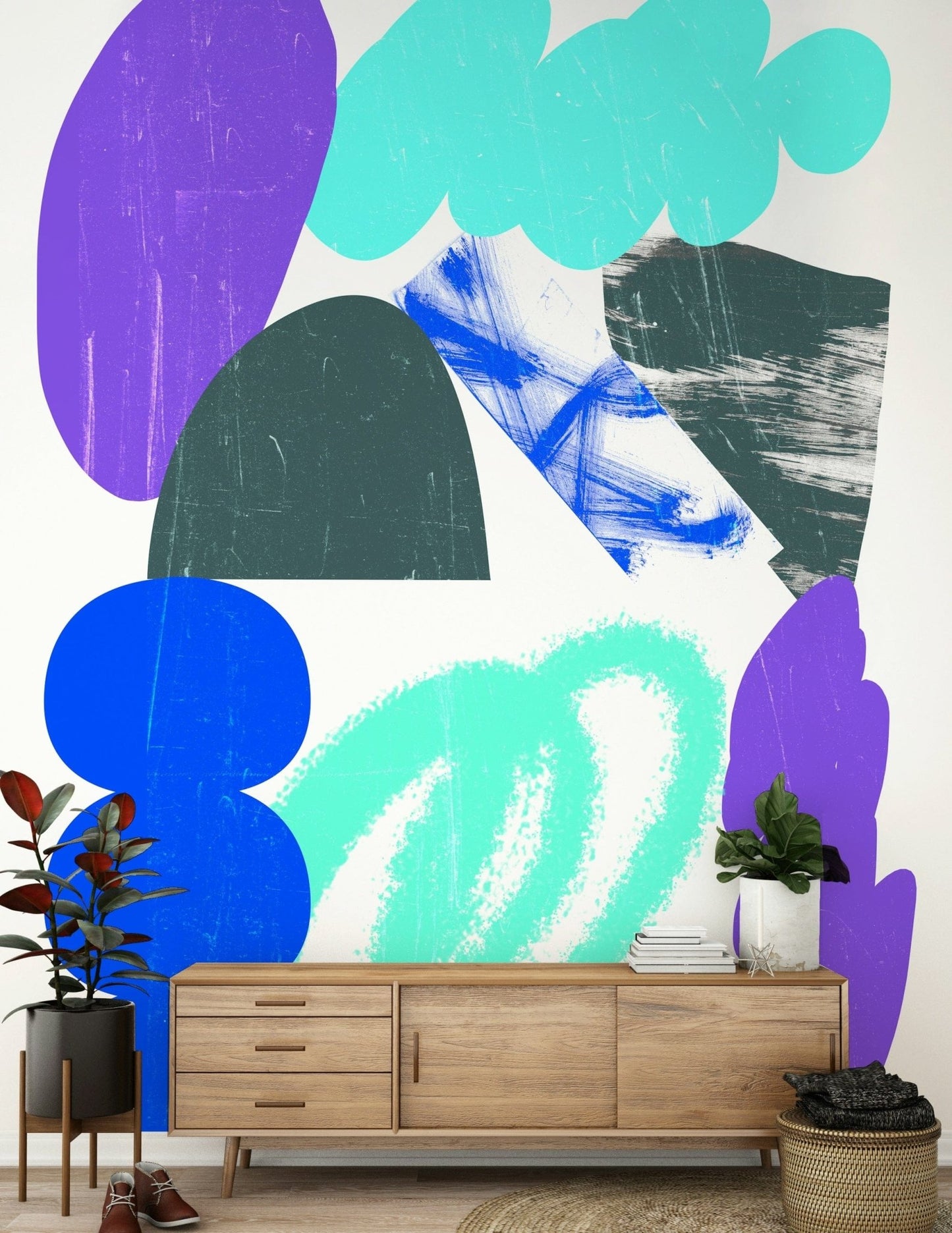 Soft Clouds Wallpaper Mural – Peaceful wall design featuring airy clouds in varying shades of white and gray.