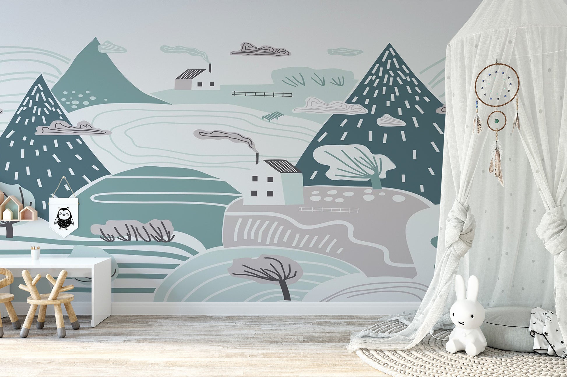 Kids’ Room Cloudy Winter Wallpaper Mural - Giffywalls