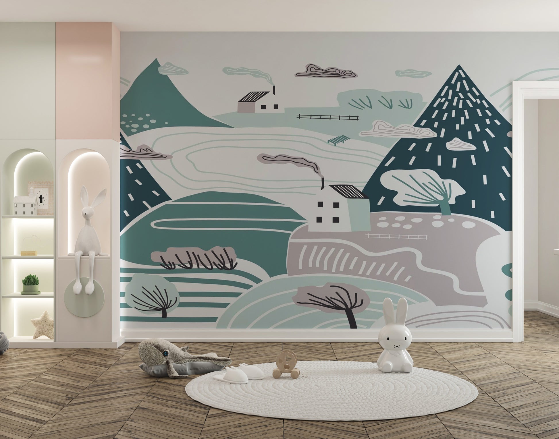 Kids’ Room Cloudy Winter Wallpaper Mural - Giffywalls
