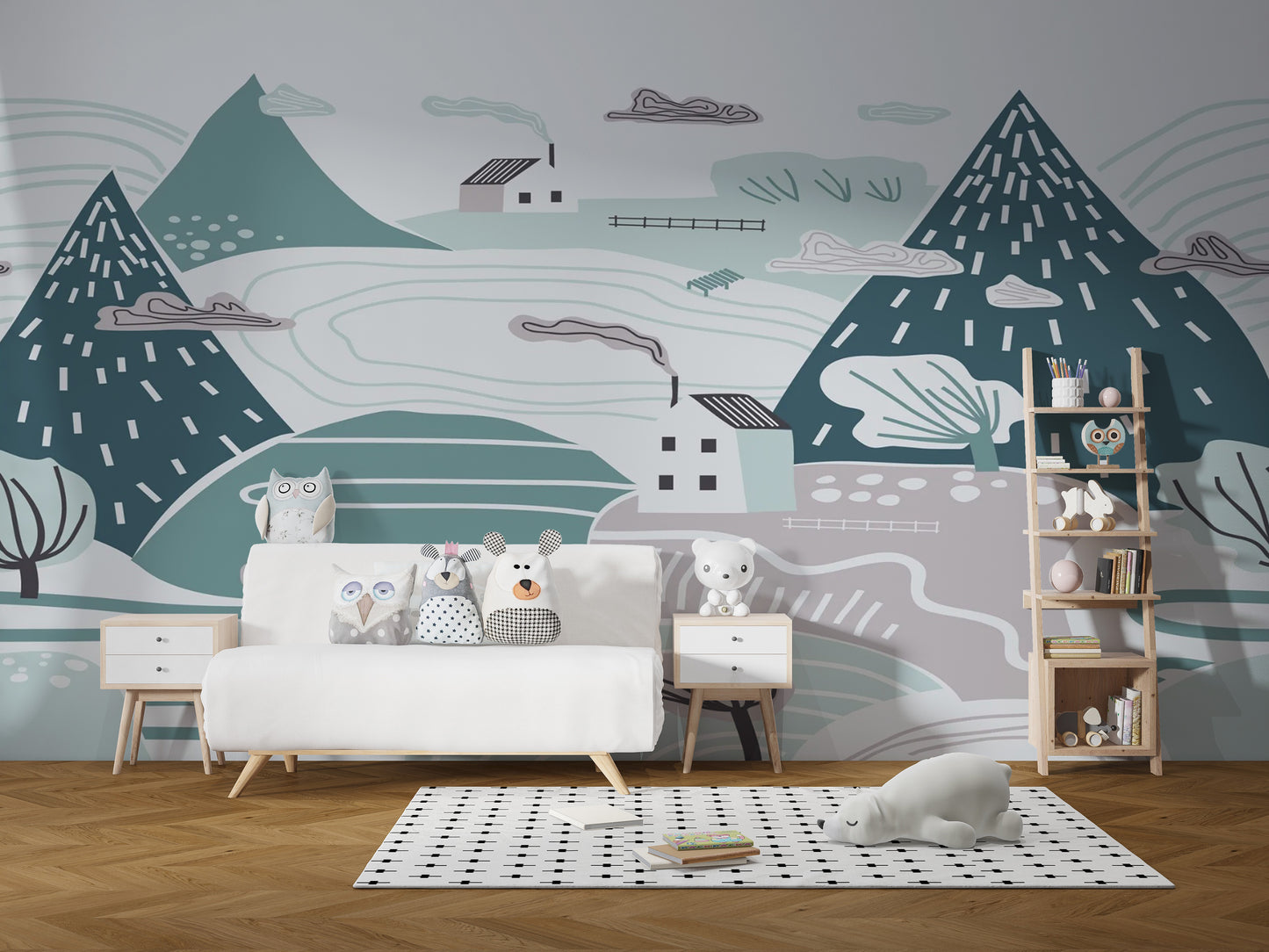 Kids’ Room Cloudy Winter Wallpaper Mural - Giffywalls