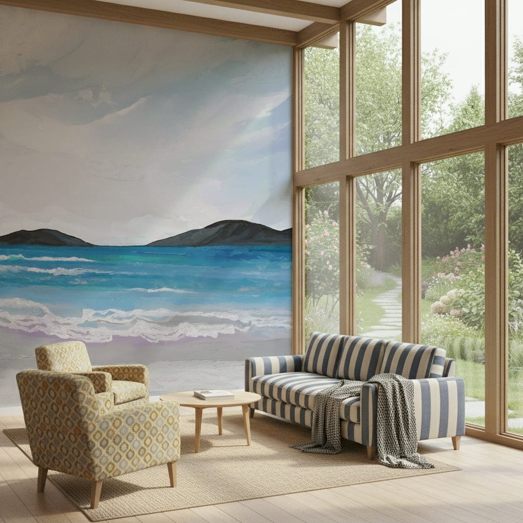 Calm coastal wall mural suitable for bedroom or quiet living space