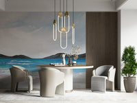 Ocean-themed wall mural with gentle waves and horizon for relaxed living space