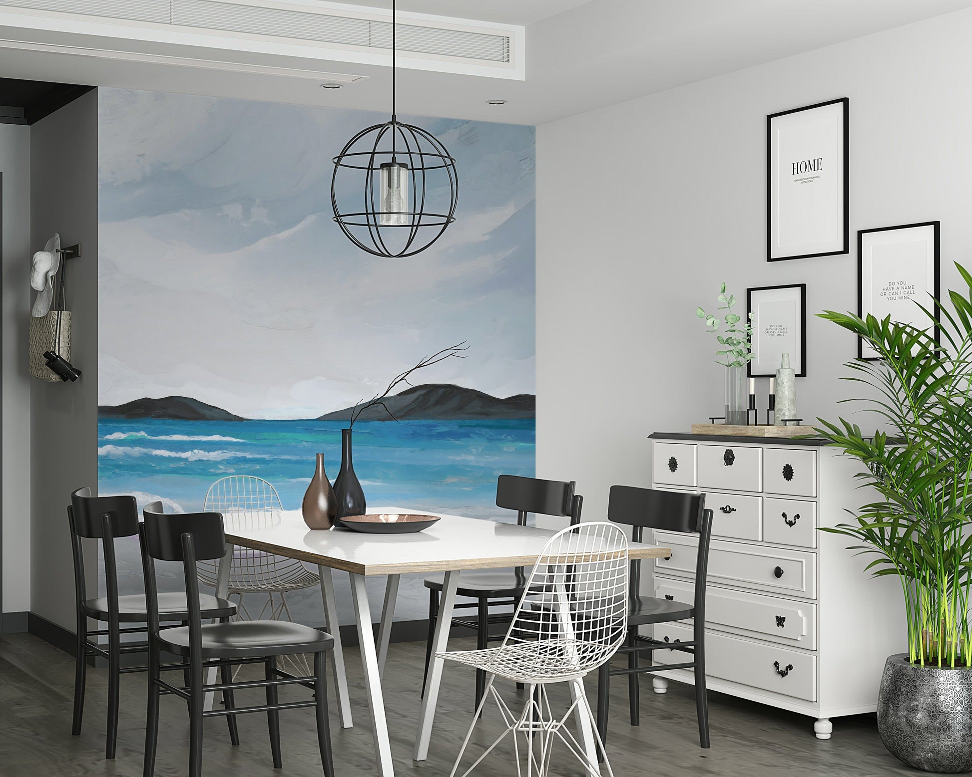 Beach-inspired coastal wall mural featuring shoreline and sky for bedroom feature wall