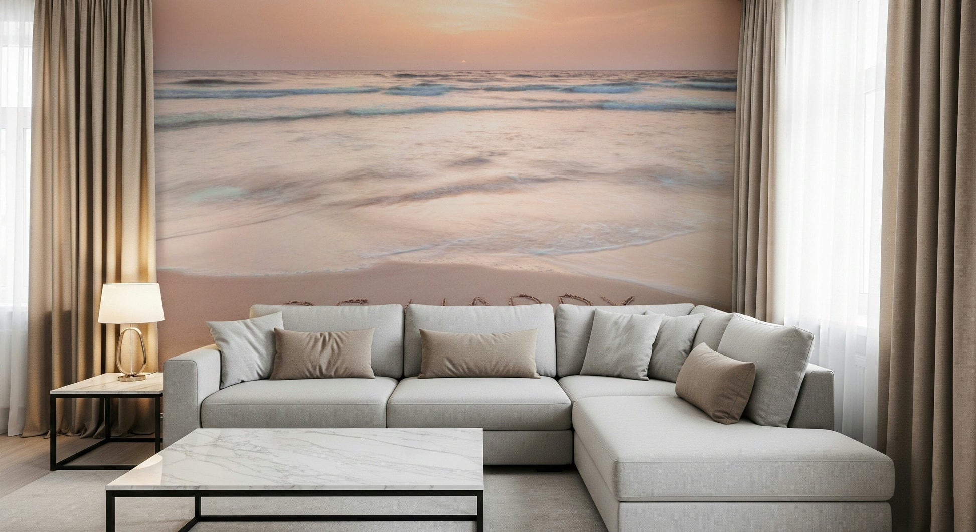 Uplifting Coastal Affirmation wallpaper for walls highlighting natural seaside textures.
