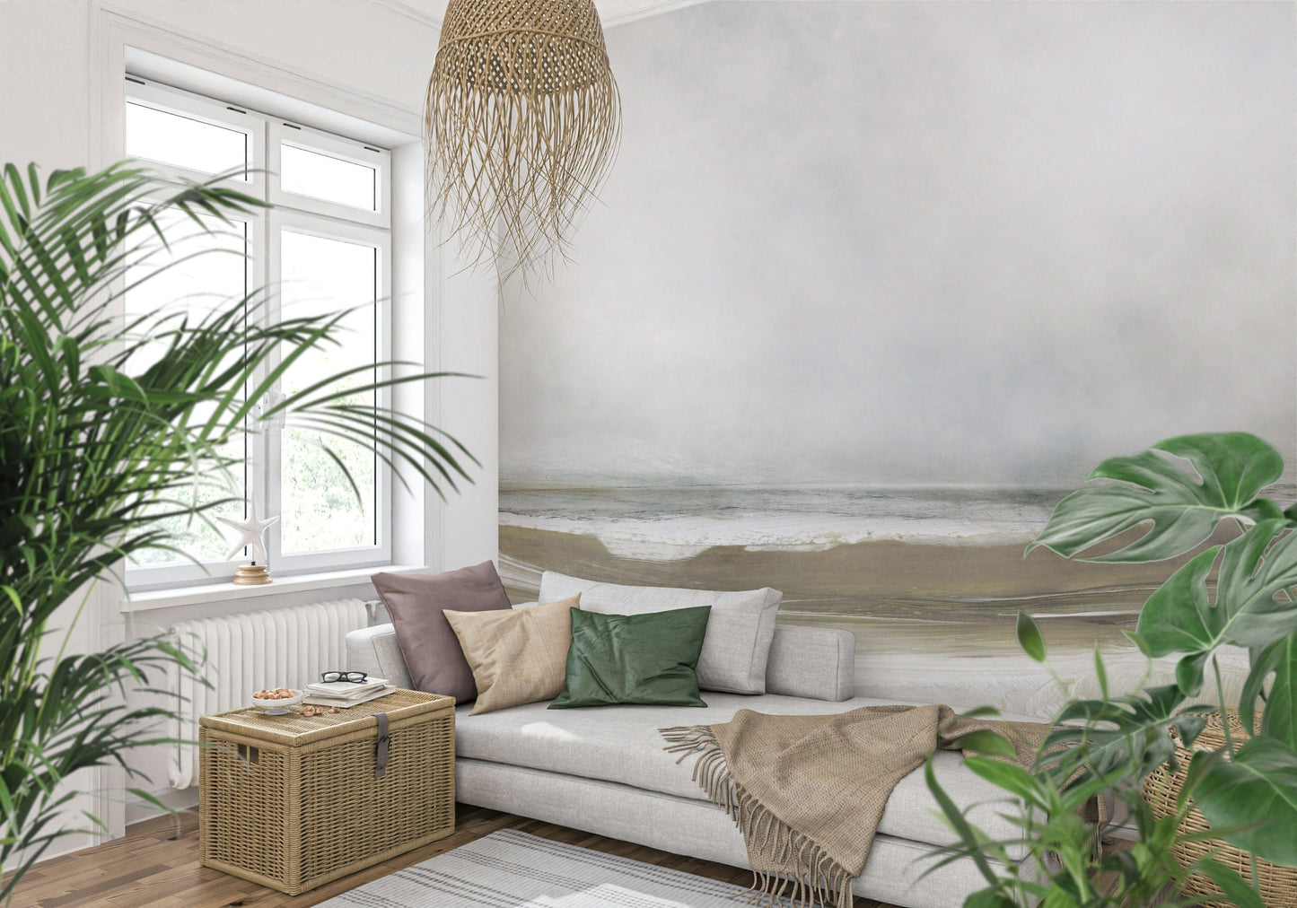 A graceful subtle pattern wall mural in cool, tranquil tones.