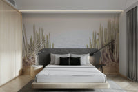 Minimal cactus mural wallpaper design

