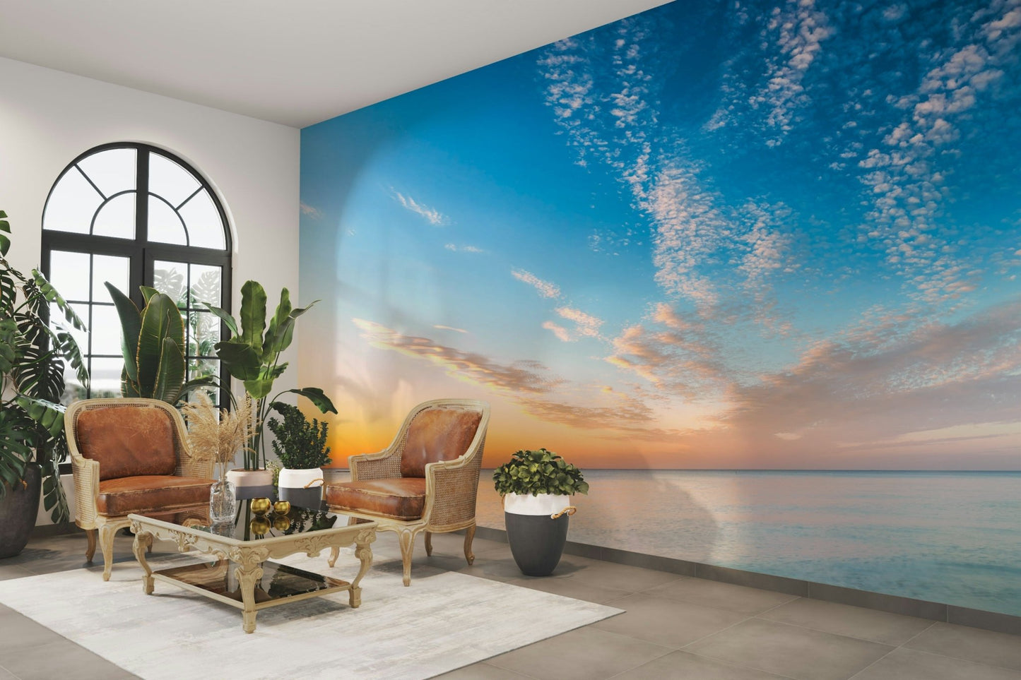Coastal Calm at Dusk Wall Mural with a minimalist ocean horizon

