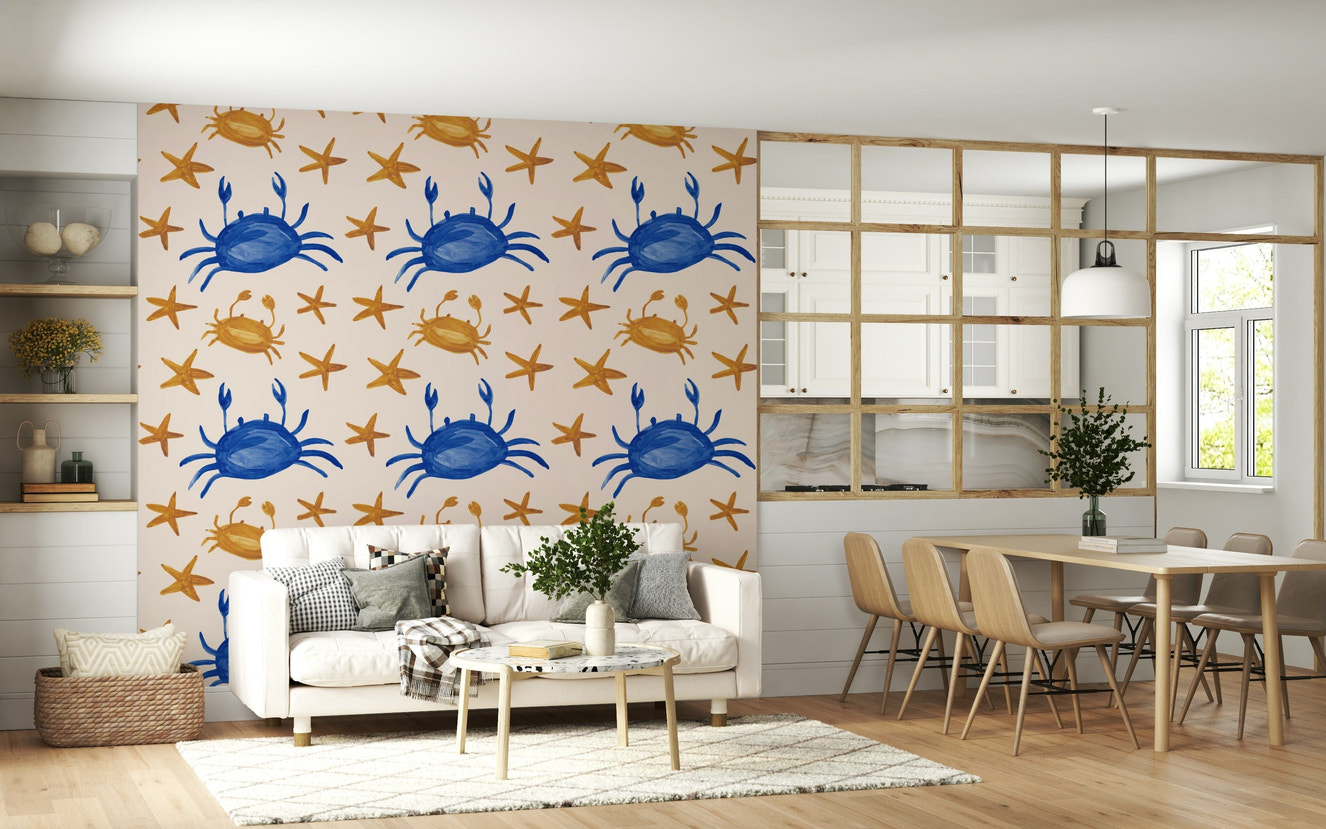 Crabs and stars wallpaper featuring playful marine-themed illustrations.