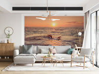 Luminous Coastal Dawn sunrise over rolling wave texture wallpaper.