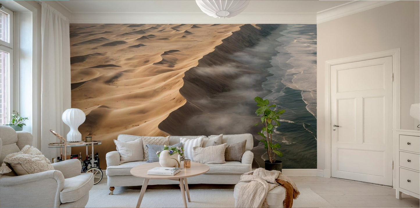 The desert and coast are a central focus of the image.

