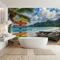 Beach signboard Dream wall mural with tropical island background