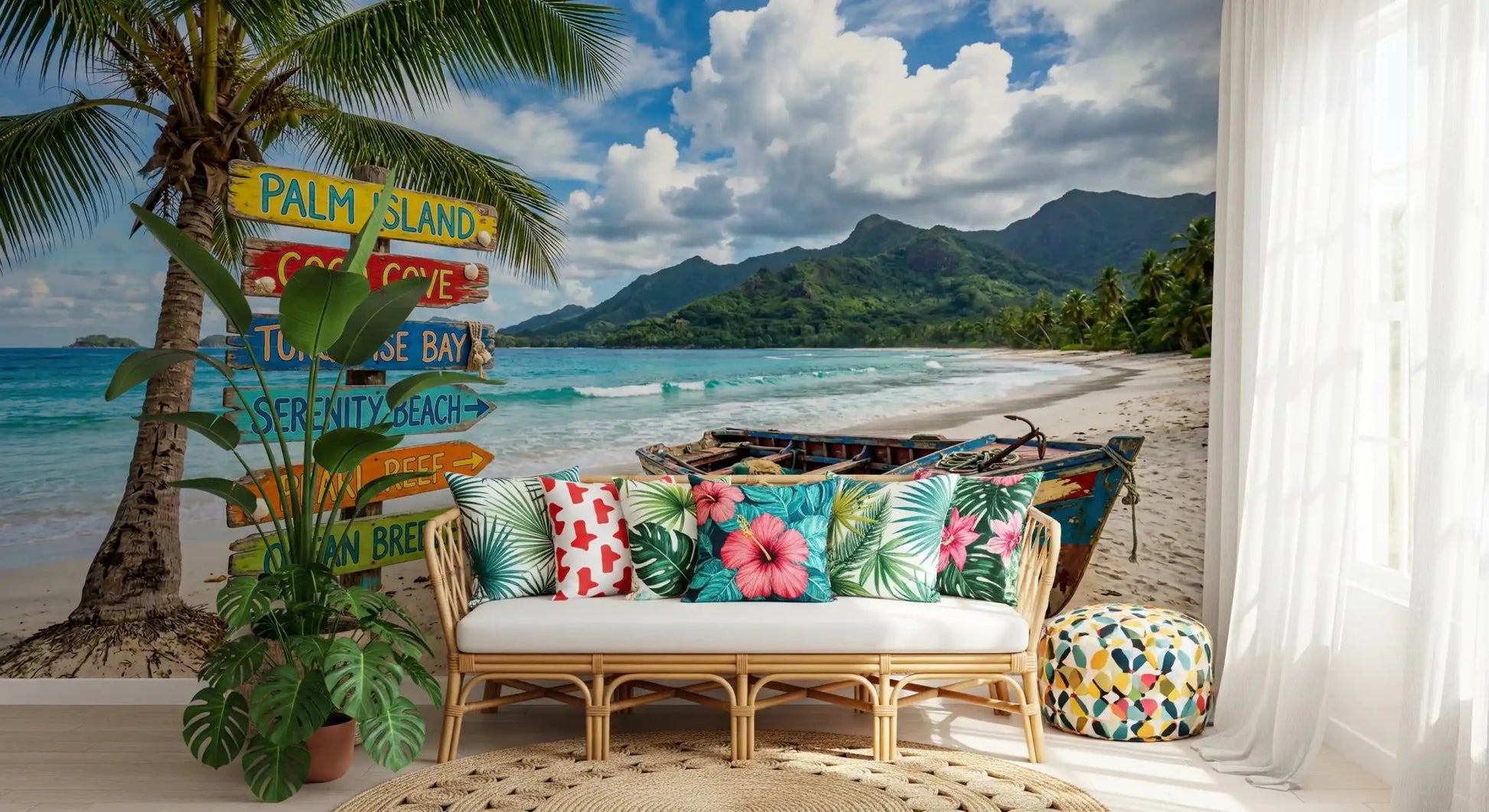 Hallway tropical Dream wall mural with beach signs and ocean view