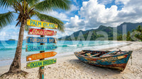 Tropical coast Dream mural with mountains and clear sky