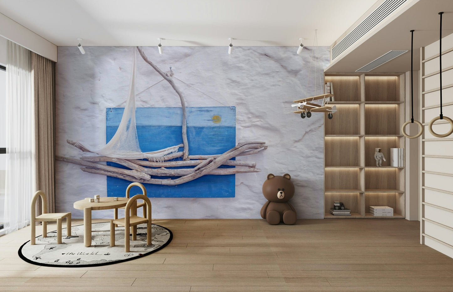 A contemplative rustic nautical wallpaper mural for a feature wall.

