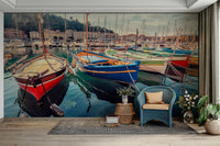 A beautiful coastal town wall mural for a living room.

