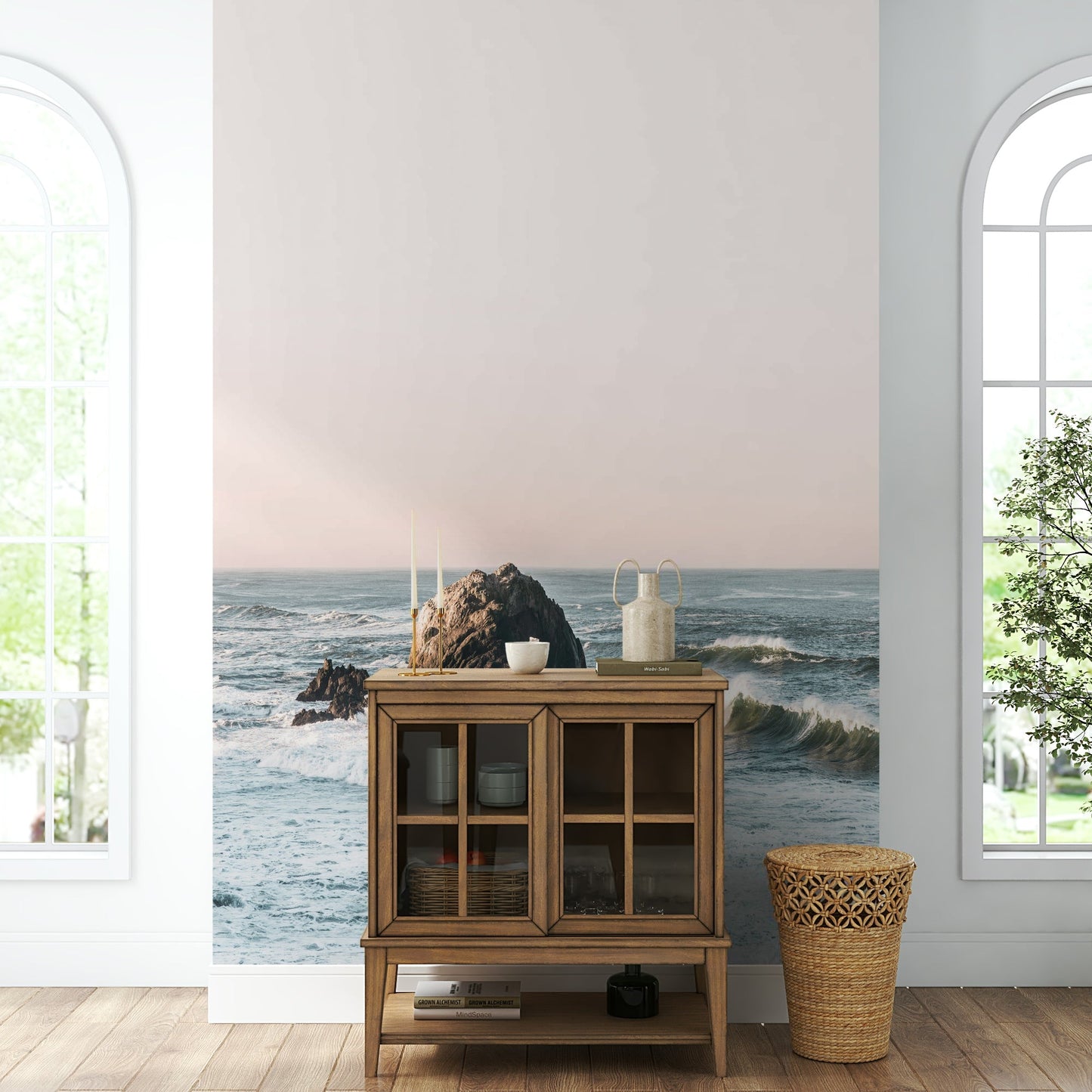 Serene Coastal Heart wall mural with beach and ocean design.

