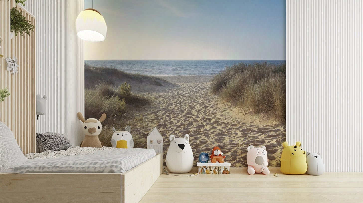 Coastal path mural with ocean view and lush greenery for nature-inspired decor.

