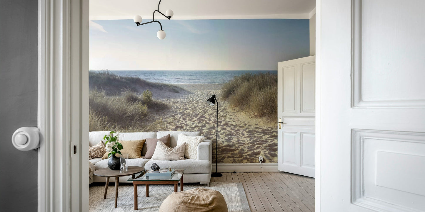 Tranquil coastal path mural for a relaxing and serene atmosphere.

