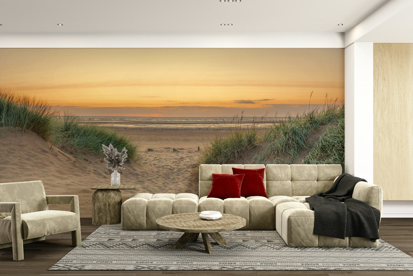Coastal wallpaper design with gentle colors and sea view.

