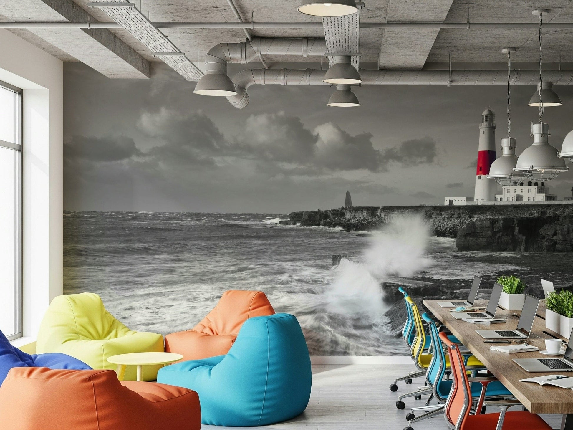 Coastal cliffs wall mural with foamy surf