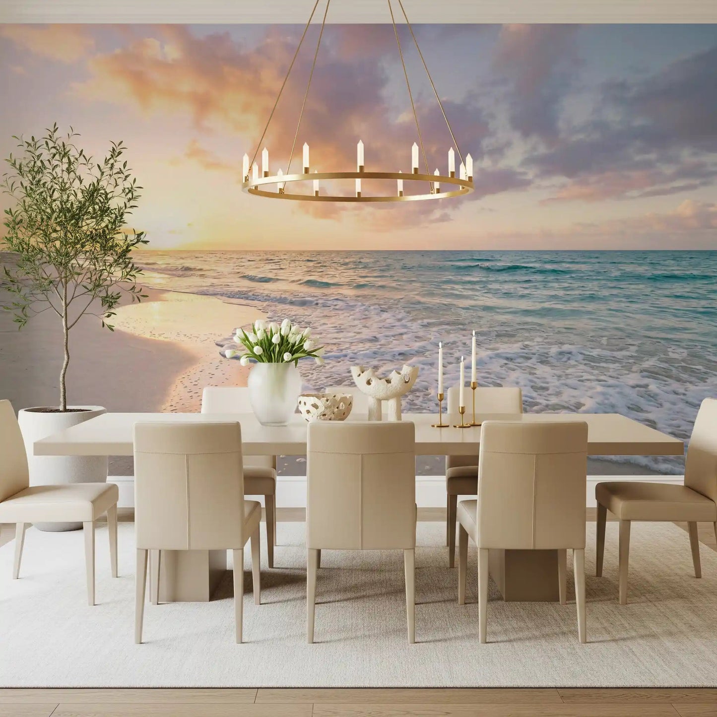 Emphasizing Coastal Serenity Sunset calm sea wall mural