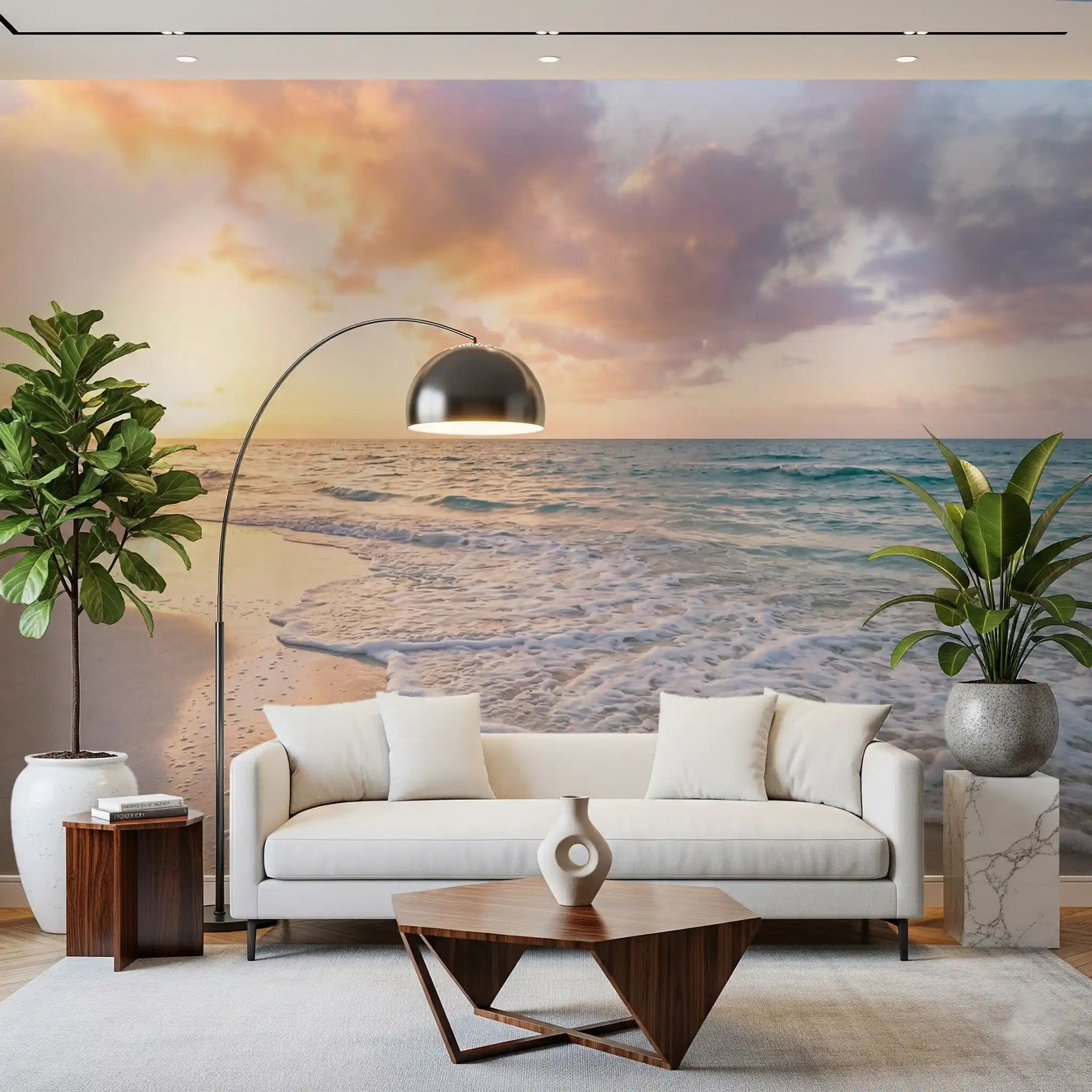Highlighting Coastal Serenity Sunset shoreline mural office room
