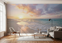 Revealing Coastal Serenity Sunset beach waves wall mural