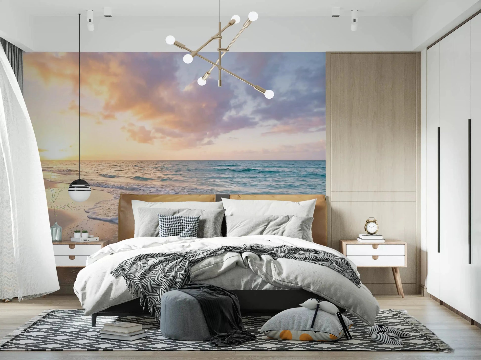 Showcasing Coastal Serenity Sunset ocean mural bedroom