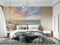 Showcasing Coastal Serenity Sunset ocean mural bedroom