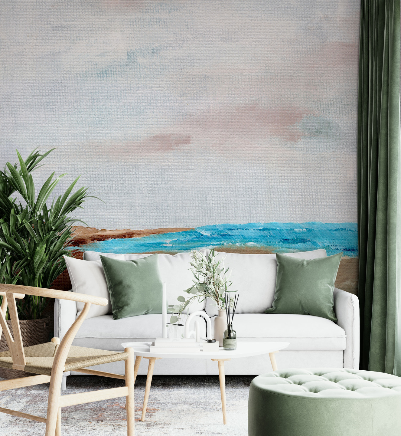 Coastal serenity wall mural with tranquil ocean view

