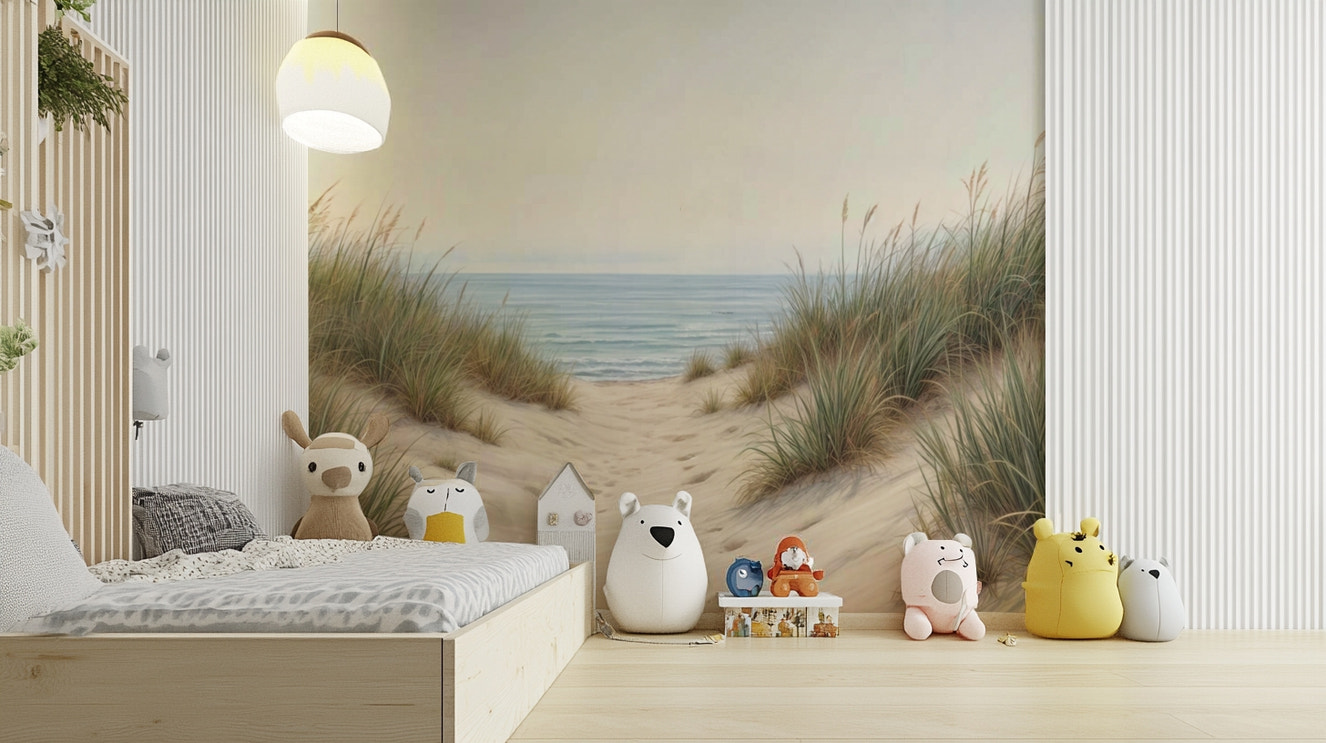 Sandy shore path wall mural design

