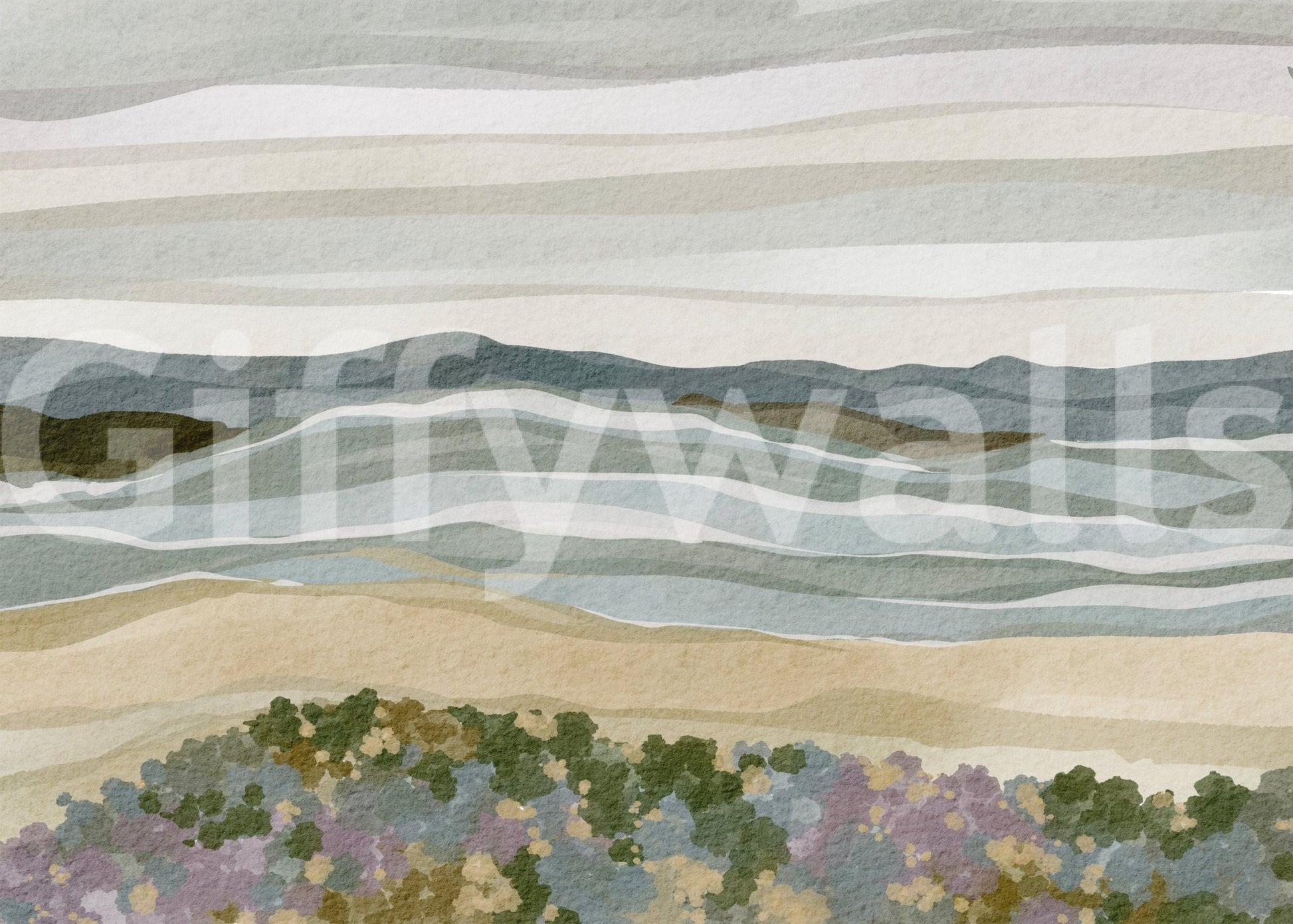 Elegant wall mural exhibiting Coastal Serenity vista for serene living space.