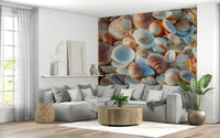 Coastal beachcombing bounty wallpaper earthy tones pattern.