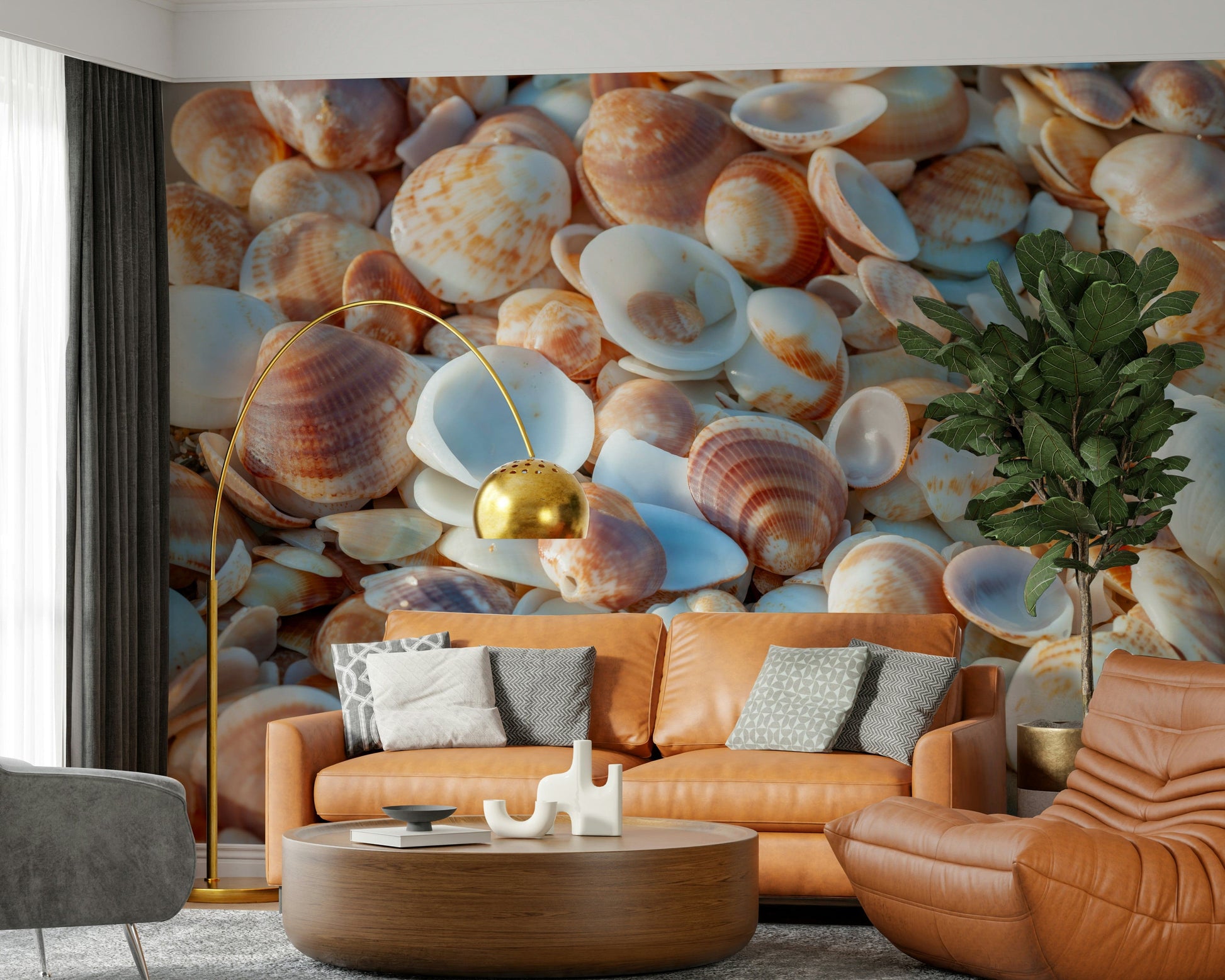 Beautiful Shellscape beach treasures detailed wall mural design.